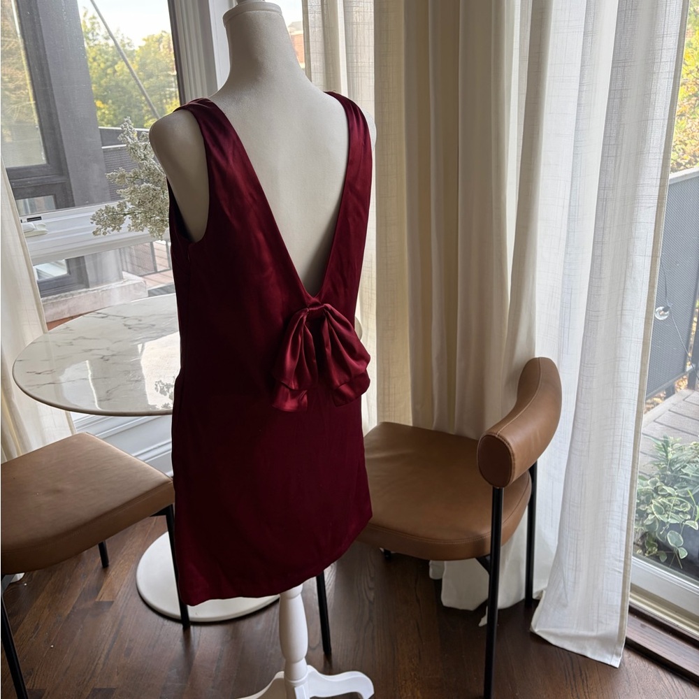 NWT Wayf Burgundy Satin Bow-Detail Dress